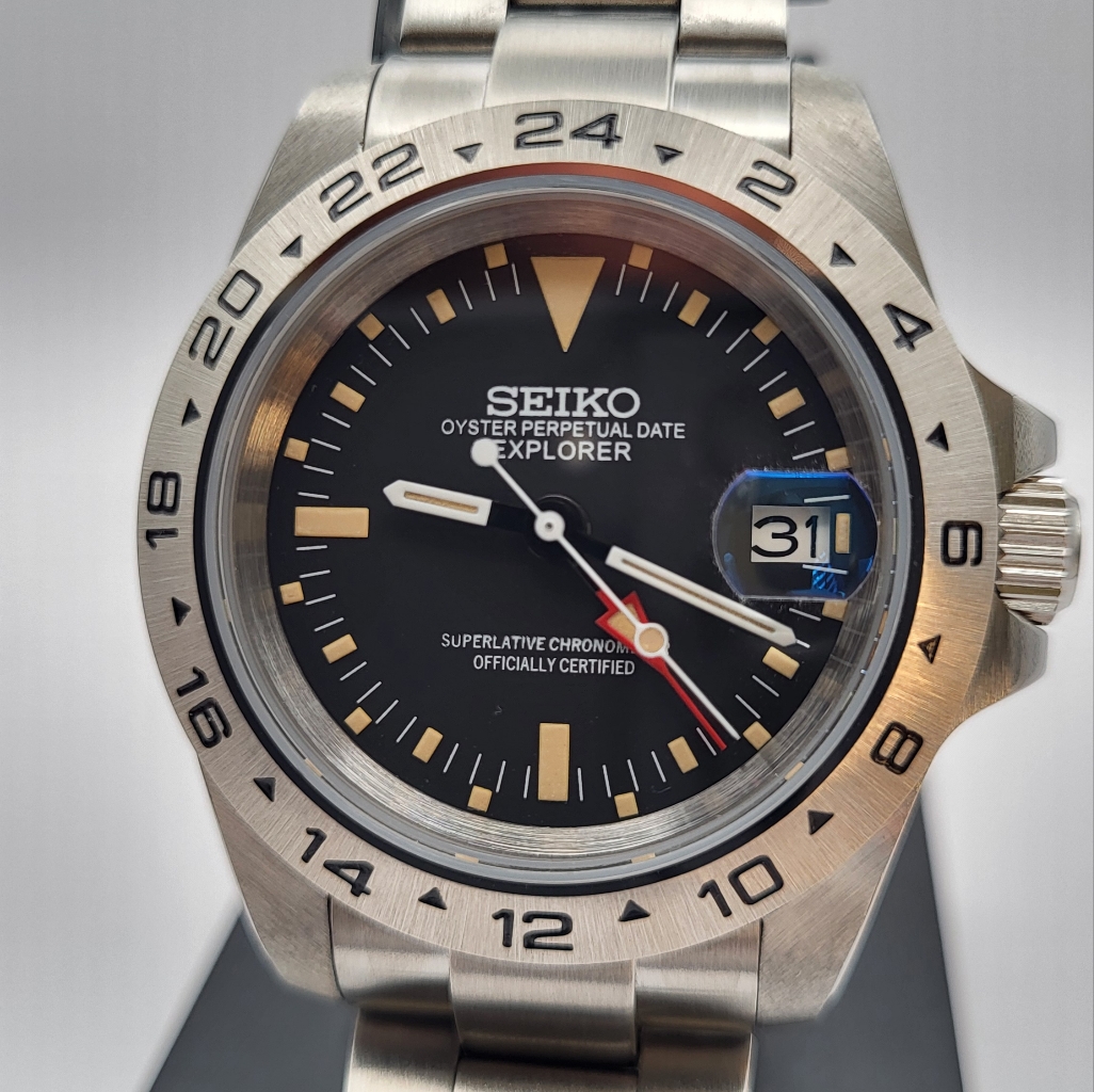 New Custom 39mm Seikomod Automatic Gmt Watch Vintage 1655 Style Exp Ii